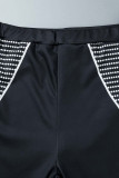 Cinza escuro casual roupas esportivas estampa patchwork decote oco manga curta duas peças