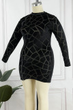 Negro sexy sólido patchwork transparente cremallera cuello lápiz falda más vestidos de tamaño
