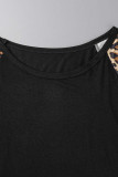 Zwart casual print luipaard patchwork ronde hals grote maat twee stuks