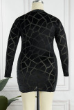 Zwarte sexy effen patchwork doorzichtige kokerrok met ritssluiting Grote maten jurken