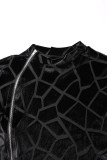 Jupe crayon noire sexy en patchwork transparent à col zippé Robes de grande taille