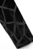 Negro sexy sólido patchwork transparente cremallera cuello lápiz falda más vestidos de tamaño