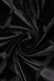 Черная сексуальная сплошная лоскутная прозрачная юбка-карандаш с воротником-молнией Платья больших размеров