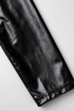 Zwarte sexy effen patchwork vouw V-hals eenstaps rokjurken
