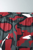 Rosso Casual Street Print Camouflage Print Patchwork Fibbia Colletto couverture Plus Size Due pezzi