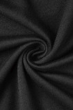 Черный повседневный сплошной лоскутный воротник с капюшоном размера плюс из двух частей