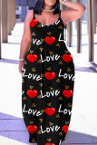黒赤カジュアル ストリート プリント パッチワーク スパゲッティ ストラップ ランタン スカート プラス サイズのドレス