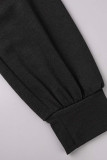 Colletto con cappuccio patchwork solido casual nero Plus Size due pezzi