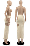 White Sexy Solid Hollowed Out Patchwork Regular Mid Waist Pencil Solid Color Bottoms