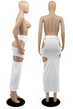White Sexy Solid Hollowed Out Patchwork Regular Mid Waist Pencil Solid Color Bottoms