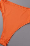 Oranje sexy patchwork hete boren doorzichtige O-hals eenstaps rokjurken