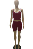 Burgundy Casual Sportswear Solid Patchwork U Neck Two Pieces