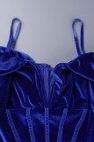 Bleu Sexy Solide Patchwork Dos Nu Hors De L'épaule Robes À Manches Longues