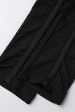 Schwarze, sexy, lässige, durchsichtige Patchwork-Hose mit hoher Taille und Bleistift