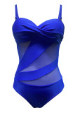Royal Blue Sexy Solid Bandage Patchwork See-through Backless Swimwears