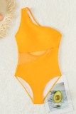 Желтые сексуальные однотонные купальники в стиле пэчворк с открытой спиной (с прокладками)