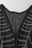 Vestidos de manga longa preto sexy patchwork perfuração quente transparente com decote em O