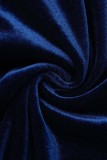 Azul sexy sólido patchwork sin espalda fuera del hombro vestidos de manga larga