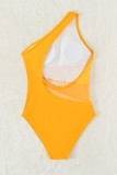 Желтые сексуальные однотонные купальники в стиле пэчворк с открытой спиной (с прокладками)