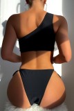Costumi da bagno senza schienale trasparenti con patchwork di fasciatura solida nera sexy (con imbottiture)