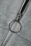 Khaki Casual Solid Patchwork Zipper Collar Outerwear