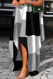 Vestido estampado con cuello barco en contraste con estampado geométrico informal gris Vestidos