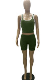 Army Green Casual Sportswear Solid Patchwork U Neck Two Pieces