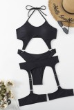 Zwarte sexy stevige bandage uitgeholde patchwork backless swimwears (met vullingen)