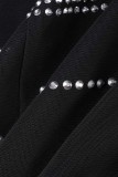 黒のセクシーなパッチワーク ホット ドリル シースルー スリット O ネック長袖ドレス