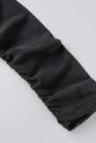 Zwarte sexy effen patchwork backless off-shoulder jurken met lange mouwen