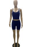 Blue Casual Sportswear Solid Patchwork U Neck Two Pieces