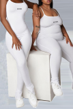 Witte Sexy Effen Brief Spaghetti Band Skinny Jumpsuits