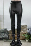 Black Sexy Solid Patchwork Slit High Waist Pencil Solid Color Bottoms