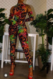 Rose Red Sexy Print Basic Printing O-hals Normale jumpsuits