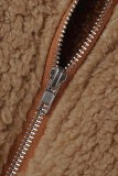 Capispalla con colletto con cerniera di base patchwork solido casual color cammello