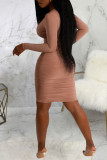 ライト ピンク セクシー ソリッド パッチワーク V ネック ペンシル スカート ドレス