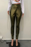 Green Casual Street Solid Patchwork High Waist Pencil Solid Color Bottoms
