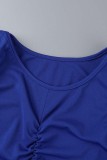 Royal Blue Casual Solid Draw String Frenulum O Neck Sleeveless Two Pieces