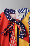 Robes droites décontractées élégantes imprimées patchwork pli ruban col bleu