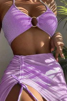 Фиолетовые сексуальные однотонные лоскутные купальники с завязками и складками