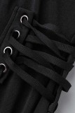 ブラック カジュアル ソリッド フレンラム オフショルダー ロングスリーブ ドレス