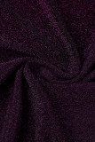 Purple Sexy Solid Patchwork Slit Off the Shoulder Evening Dress Dresses