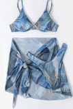 Costumi da bagno patchwork con stampa sexy blu grigio