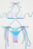 Blaue lila sexy Druck-Verband-Patchwork-Badebekleidung