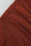 Mandarin Röd Sexig Solid Patchwork Klädd av axeln Aftonklänningar