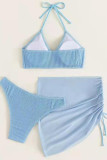 Blue Sexy Solid Patchwork Draw String Fold Swimwears