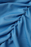 Bleu Sexy Solide Patchwork Pli Spaghetti Strap Crayon Jupe Robes
