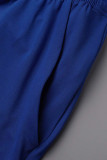 Pagliaccetto regolare con scollo a V patchwork scavato casual blu moda casual