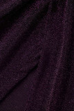 Фиолетовый сексуальный сплошной лоскутный разрез с открытыми плечами вечернее платье платья