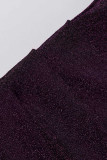 Vestido de noche con hombros descubiertos y abertura en el remiendo sólido sexy púrpura Vestidos